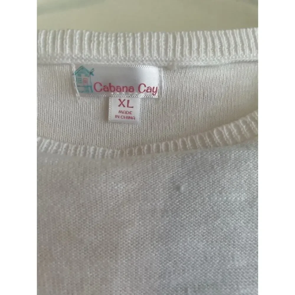 Cabana Bay Size XL White 100% Cotton 1/2 Sleeve Sweater w/ Pink Flamingo Theme‎ - Picture 4 of 5